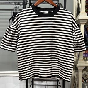 Madewell Black and White Striped Puff Sleeve Top